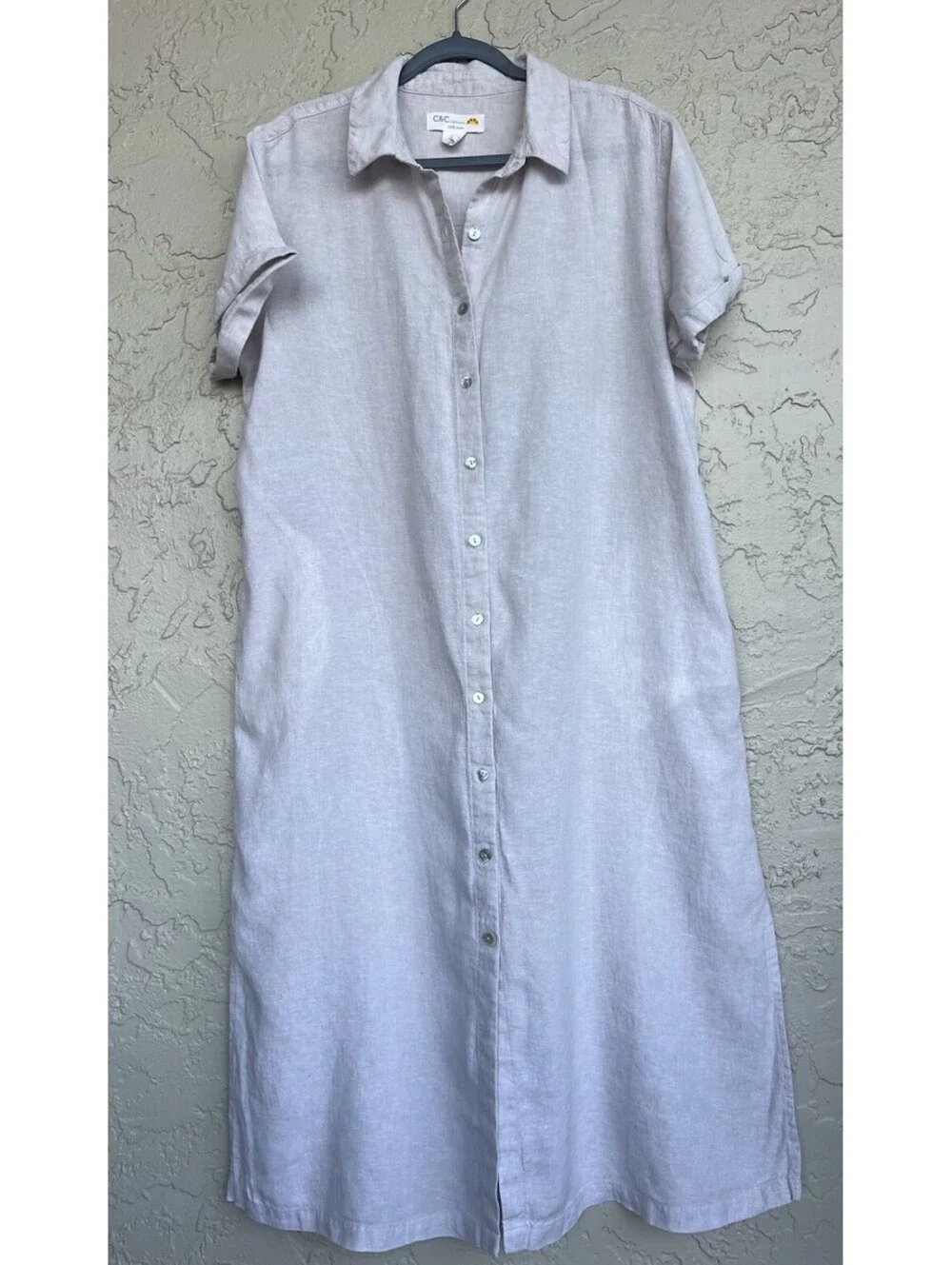 C & C California 100% Linen Button Front Beige Midi Dress Women’s Size XL